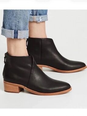 Soludos Venetian Black Leather Ankle Booties Women's 9.5 Minimalist Zip